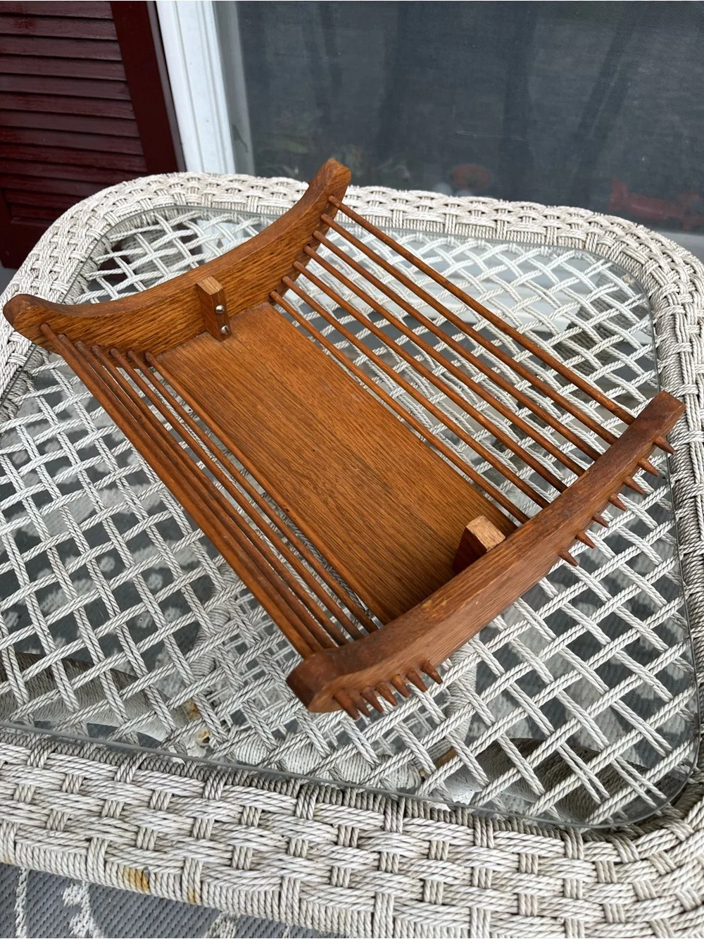Vtg MCM Japanese Style Wooden Slat Fruit Basket Bowl Curved Design